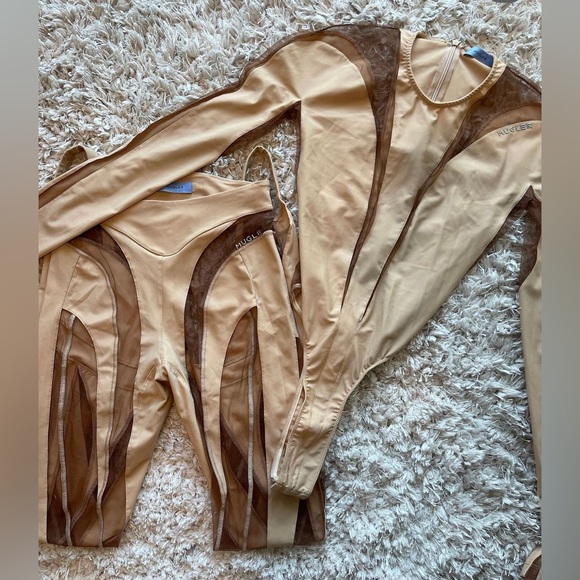Mugler Pants - MUGLER Beige Illusion set top and bottom 38